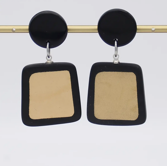 SYLCA Black and Gold Stori Statement Dangle Earrings