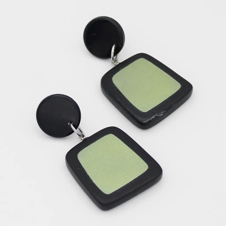 SYLCA Black and Lime Stori Dangle Statement Earrings