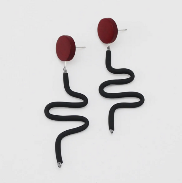 SYLCA Black and Red Rubber Tubing Remi Earrings