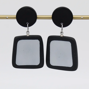 SYLCA Black and Silver Stori Statement Dangle Earrings