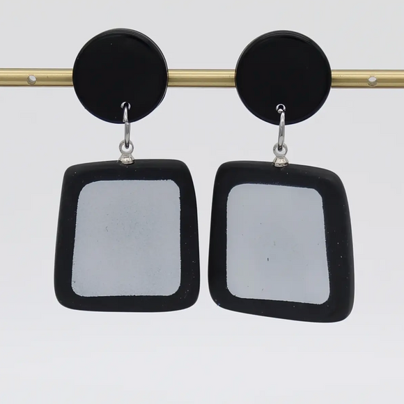 SYLCA Black and Silver Stori Statement Dangle Earrings