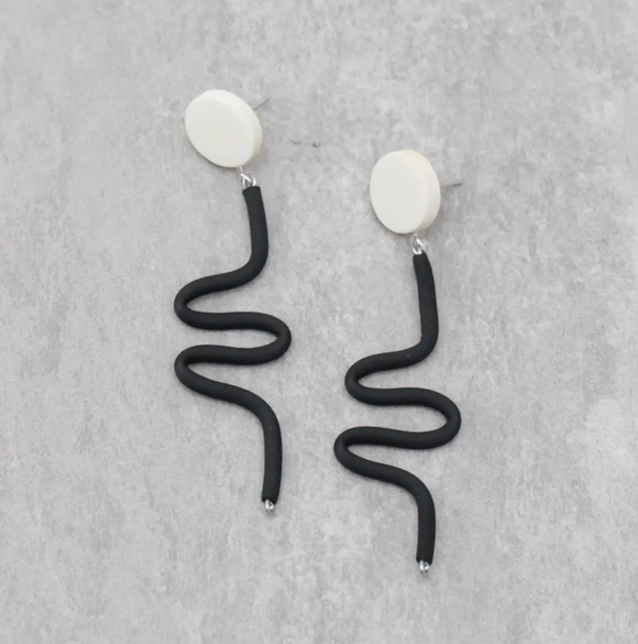 SYLCA Black and White Rubber Tubing Remi Earrings