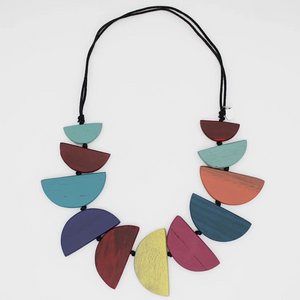 SYLCA Colorwood Cascade Multi Color Wooden Statement Necklace