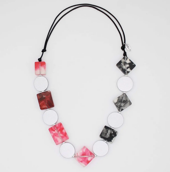 SYLCA Frosted Red and Black Swirl Necklace