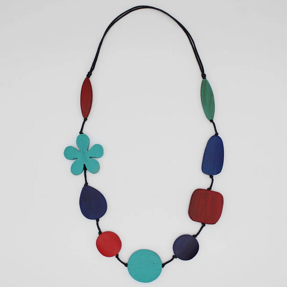 SYLCA Multi Color Blossom Wood Necklace