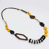 SYLCA Mustard Wood Bead Gabby Necklace, Chunky Statement Jewelry