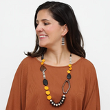 SYLCA Mustard Wood Bead Gabby Necklace, Chunky Statement Jewelry