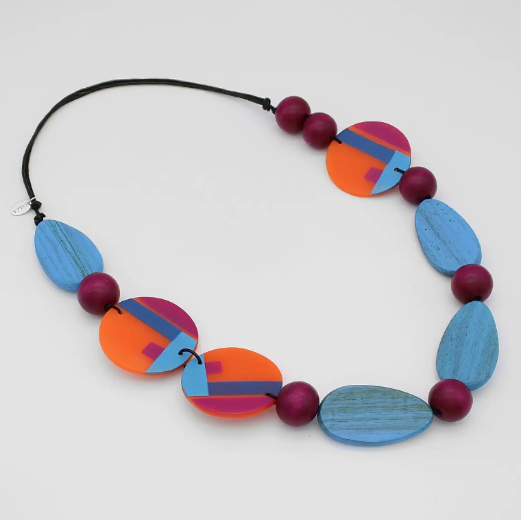 SYLCA Orange Mixed Media Poppy Necklace