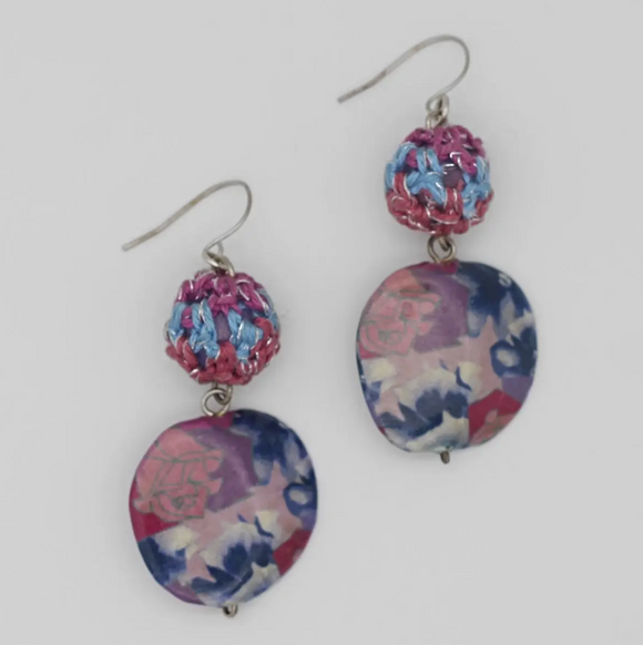 SYLCA Pink Floral Decoupage Statement Earrings