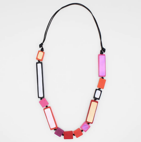 SYLCA Pink Sloan Rectangles Beaded Statement Necklace