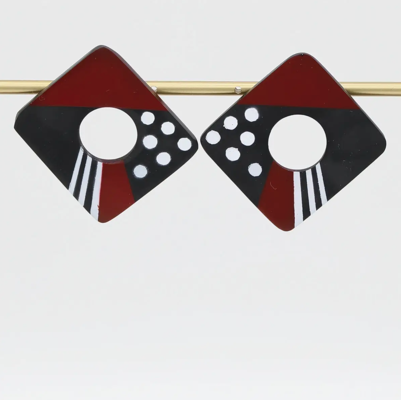 SYLCA Red and Black Playful Post Square Statement Earrings