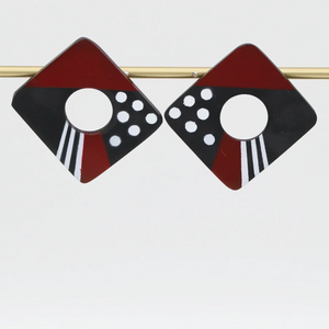 SYLCA Red and Black Playful Post Square Statement Earrings