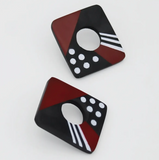 SYLCA Red and Black Playful Post Square Statement Earrings