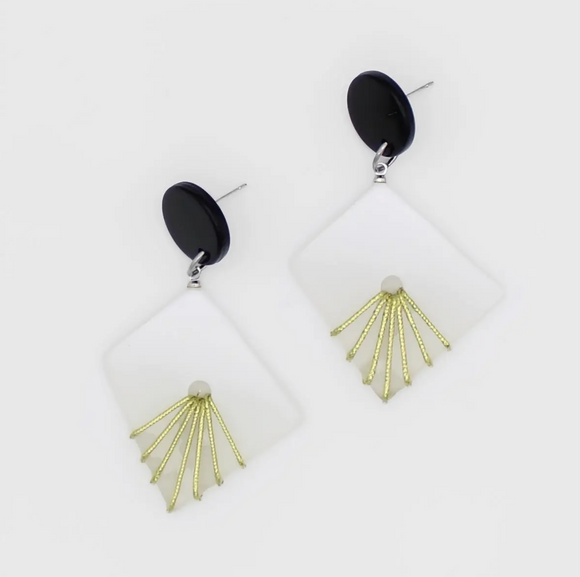 SYLCA White and Gold Thalia Drop Earrings