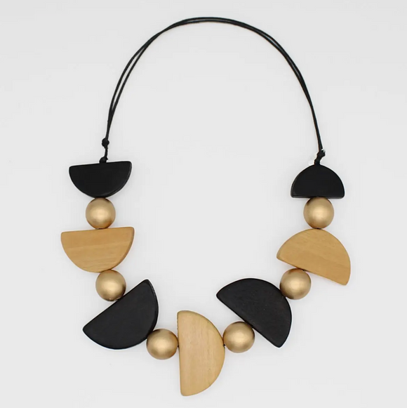SYLCA Black and Gold Half Moon Statement Necklace