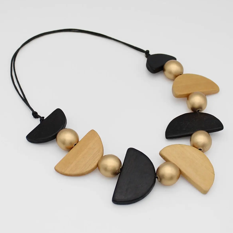 SYLCA Black and Gold Half Moon Statement Necklace