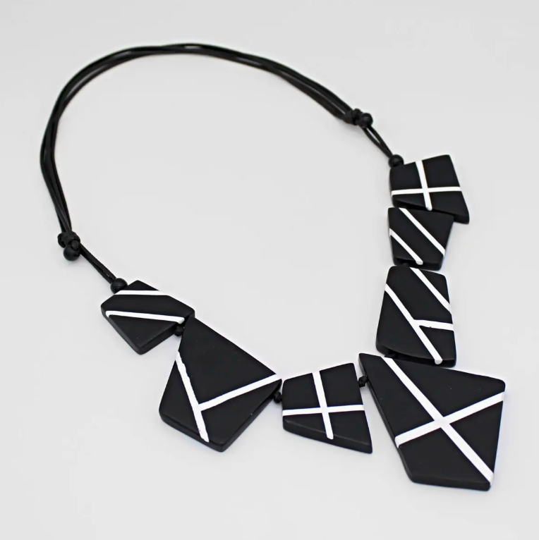 SYLCA Black and White Orinda Statement Necklace