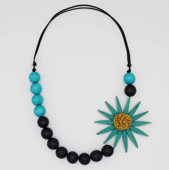 SYLCA Chunky Teal Flower Statement Necklace