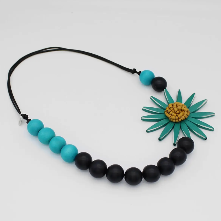 SYLCA Chunky Teal Flower Statement Necklace