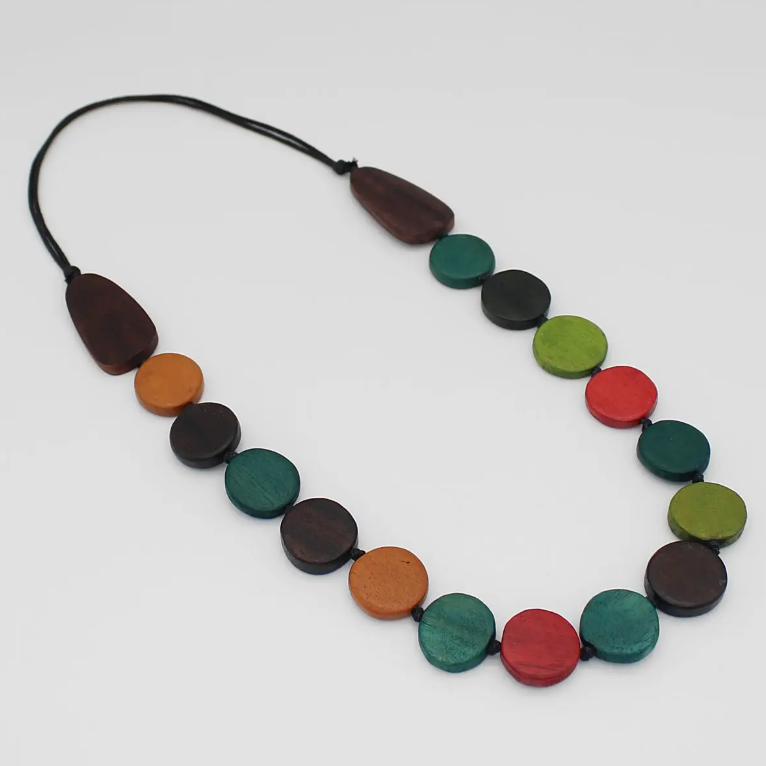 SYLCA Multi Color London Wood Bead Necklace