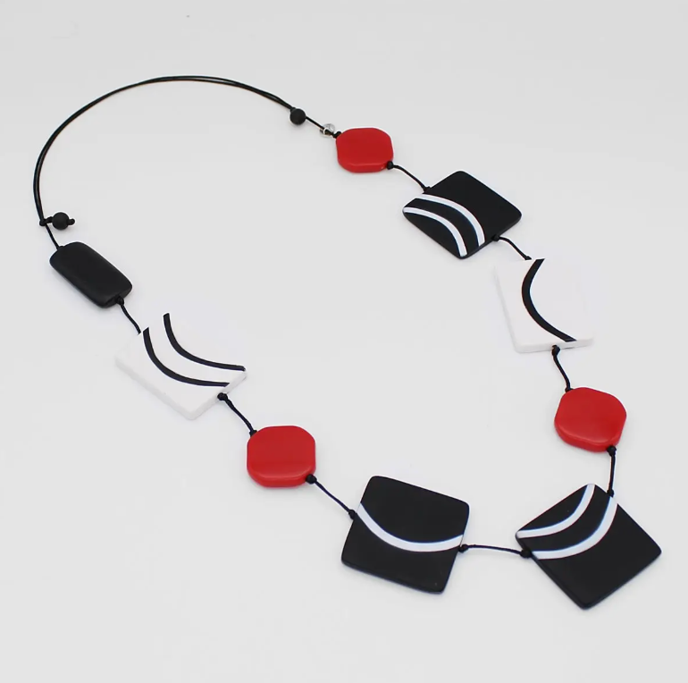 SYLCA Posi Black, White and Red Statement Necklace