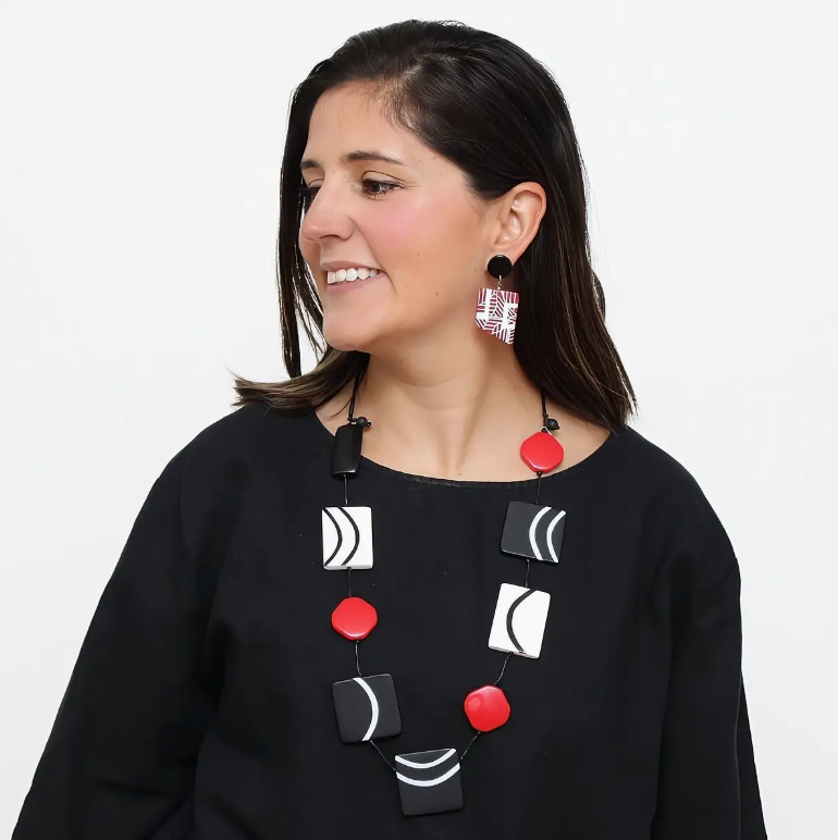 SYLCA Posi Black, White and Red Statement Necklace