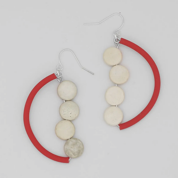 SYLCA Red Half Moon Dangle Earring
