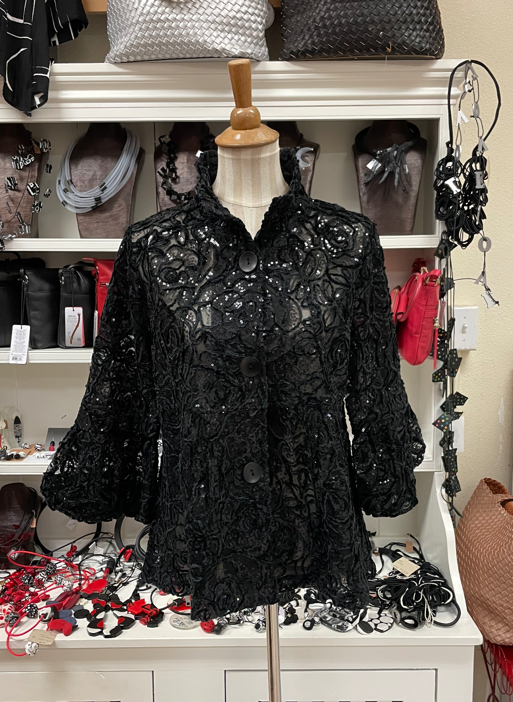 DAMEE SEQUINED PEPLUM JKT - 2411 - BLK