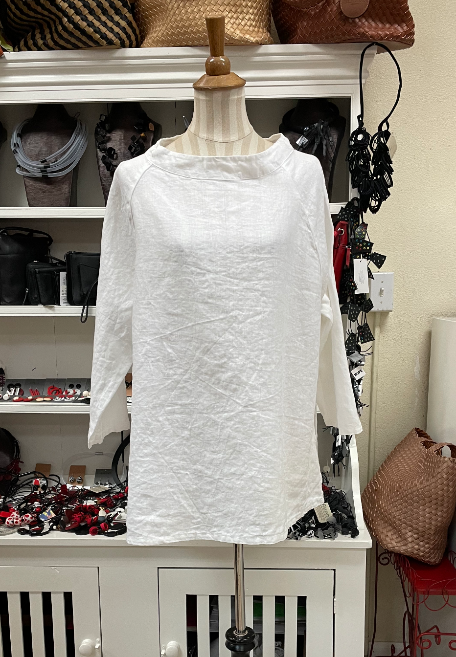 CUT LOOSE - Solid Linen Stand Up Collar Top - 4406702