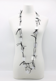 JIANHUI LONDON Silver Wooden Squares On Leatherette Chain Necklace