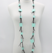 JIANHUI LONDON Turquoise Wooden Squares On Leatherette Chain Necklace