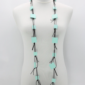 JIANHUI LONDON Turquoise Wooden Squares On Leatherette Chain Necklace
