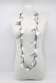 JIANHUI LONDON White Wooden Squares On Leatherette Chain Necklace