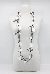 JIANHUI LONDON White Wooden Squares On Leatherette Chain Necklace