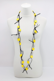 JIANHUI LONDON Yellow Wooden Squares On Leatherette Chain Necklace