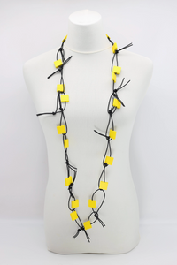 JIANHUI LONDON Yellow Wooden Squares On Leatherette Chain Necklace