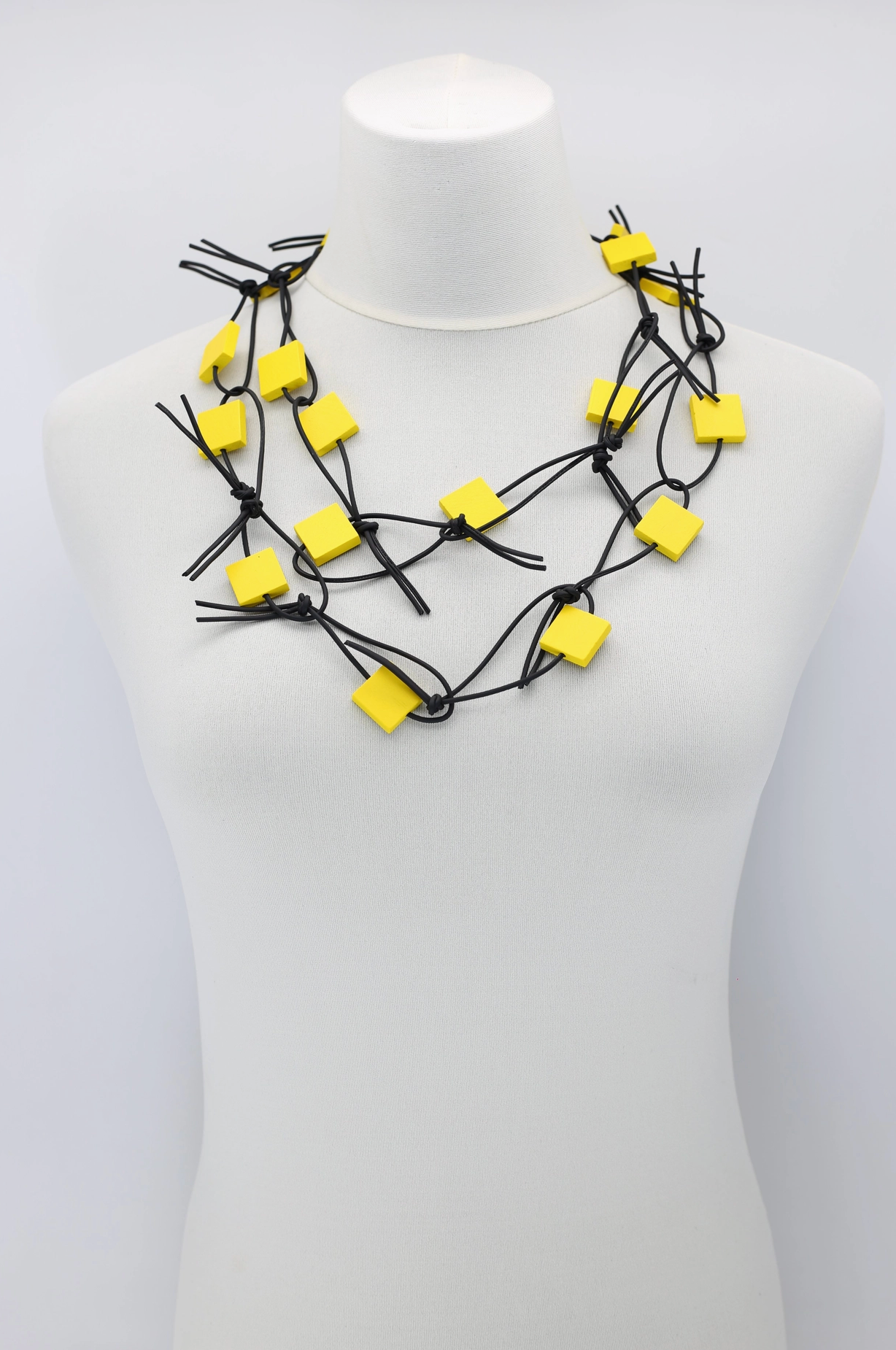 JIANHUI LONDON Yellow Wooden Squares On Leatherette Chain Necklace