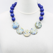 JIANHUI LONDON Blue/Blue Wooden Beads with Upcycled Shells Necklace