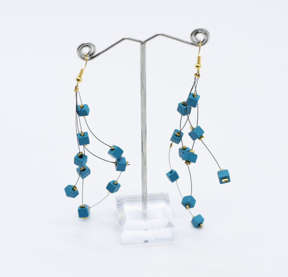 JIANHUI LONDON Teal Frankie Pashmina Beads On Fishwire Earrings