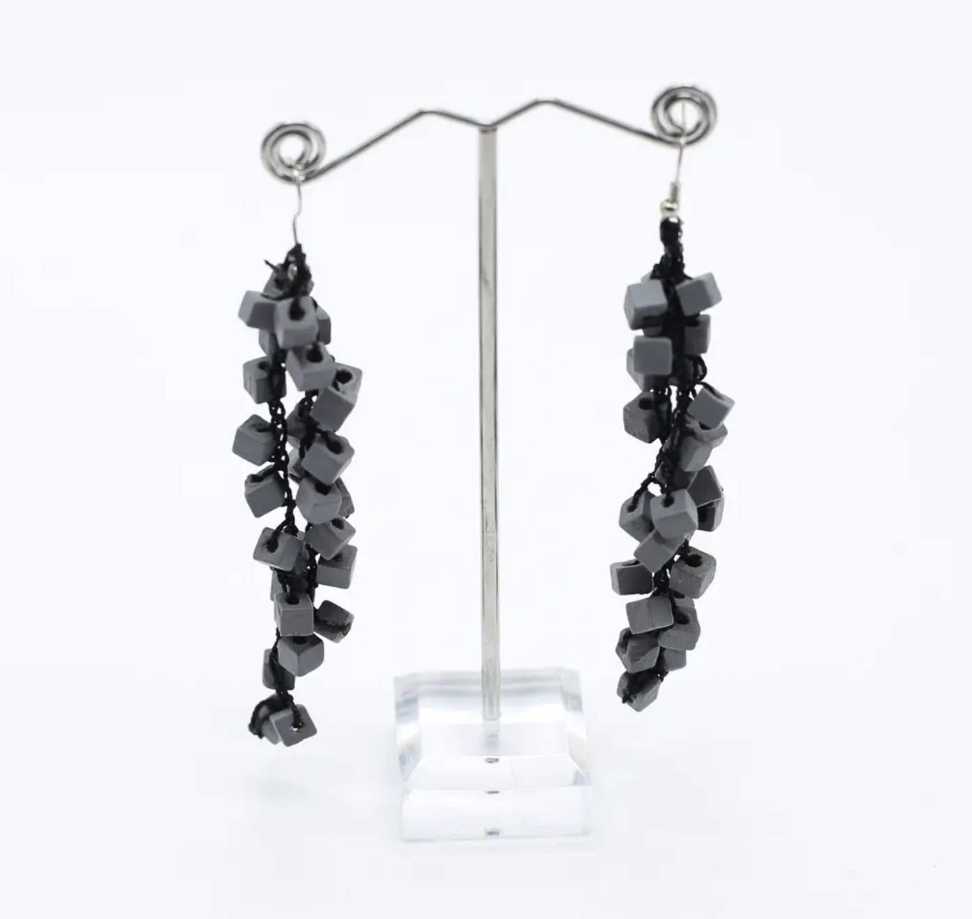 JIANHUI LONDON Grey Iris Pashmina Hand-Crocheted Tassel Earrings