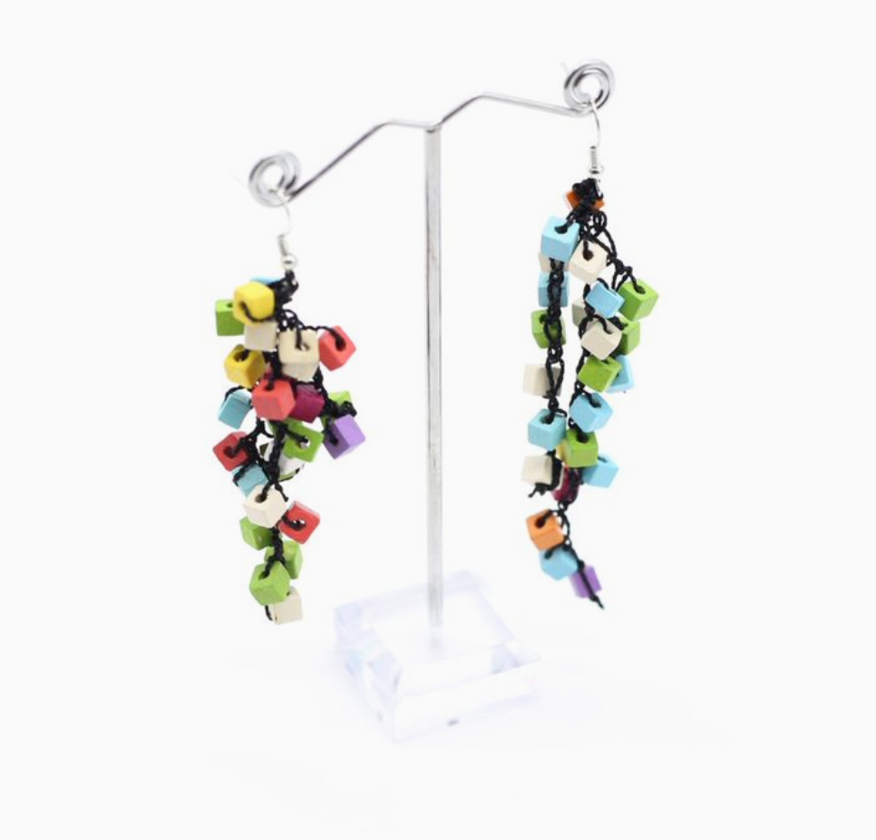 JIANHUI LONDON Summer Multi Iris Pashmina Hand-Crocheted Tassel Earrings