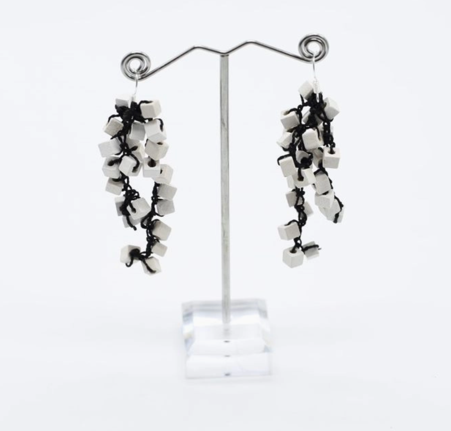 JIANHUI LONDON White Iris Pashmina Hand-Crocheted Tassel Earrings