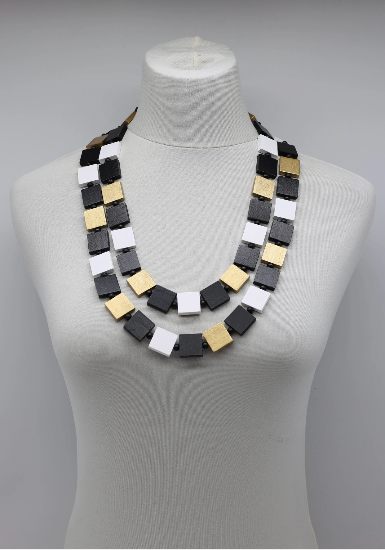 JIANHUI LONDON Black/Gold/White Square Klimt Collection 2x2 Necklace