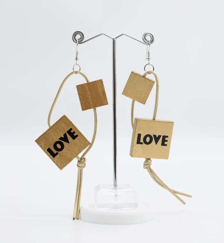 JIANHUI LONDON Gold Leatherette Love & Love Earrings