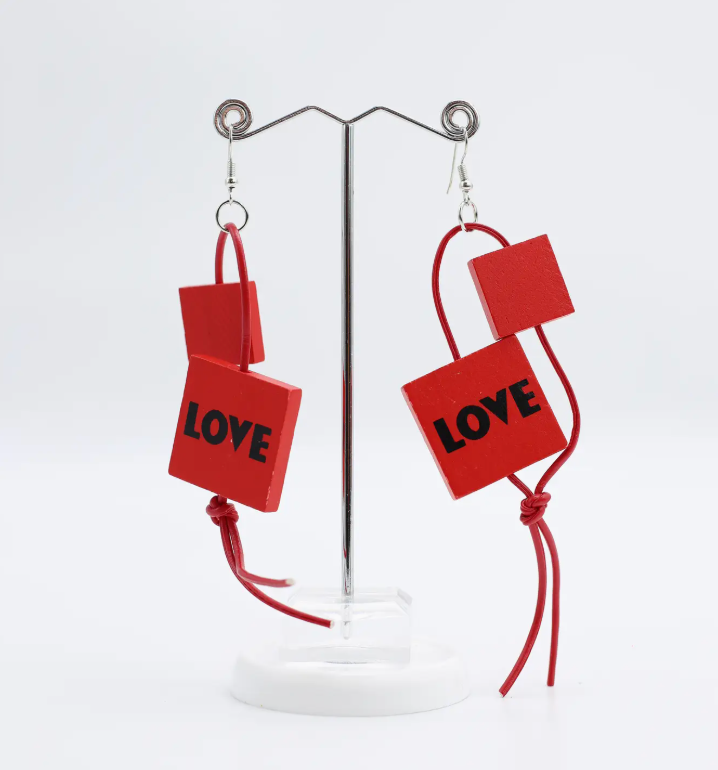 JIANHUI LONDON Red Leatherette Love & Love Earrings