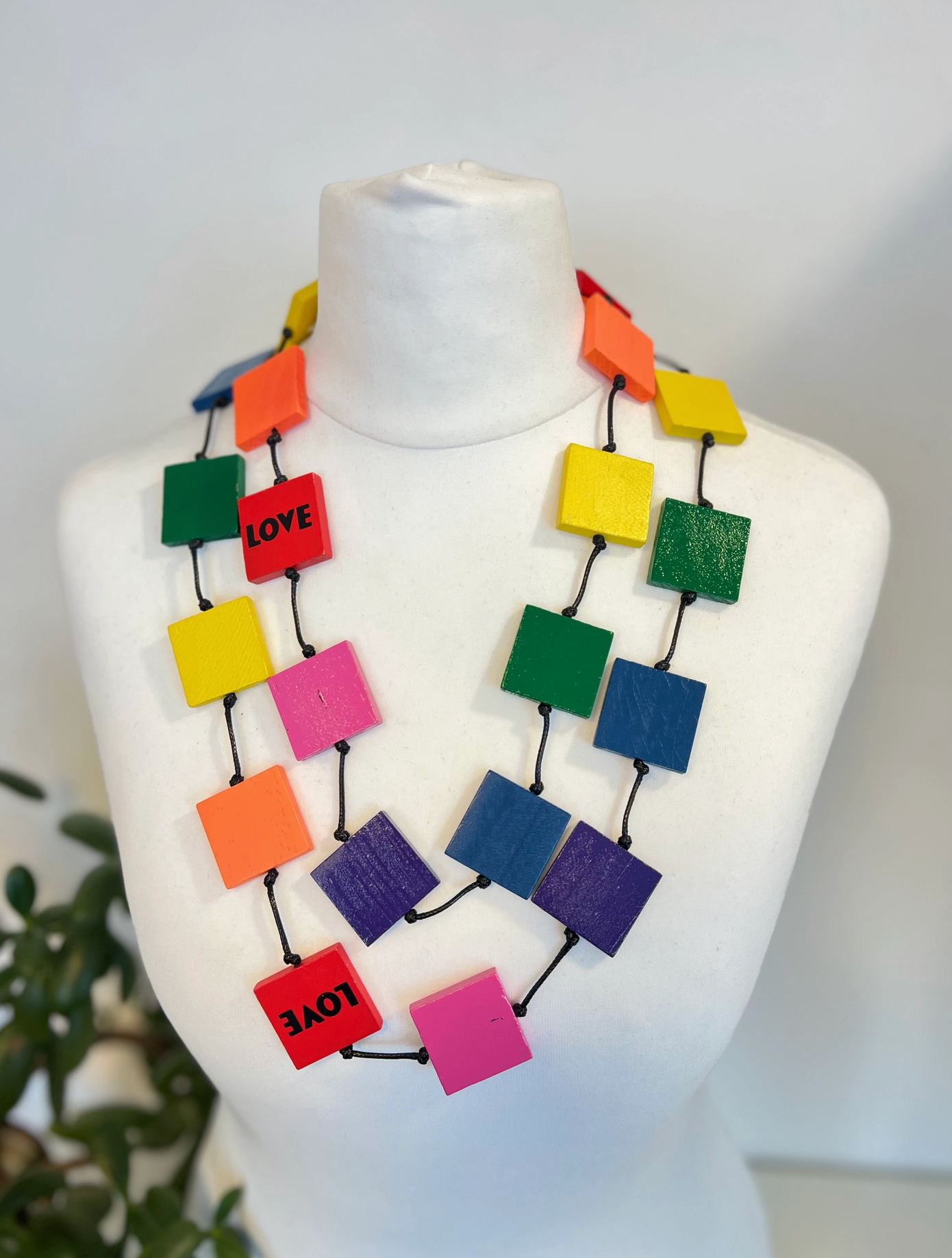 JIANHUI LONDON Rainbow Recycled Wood Square Necklace