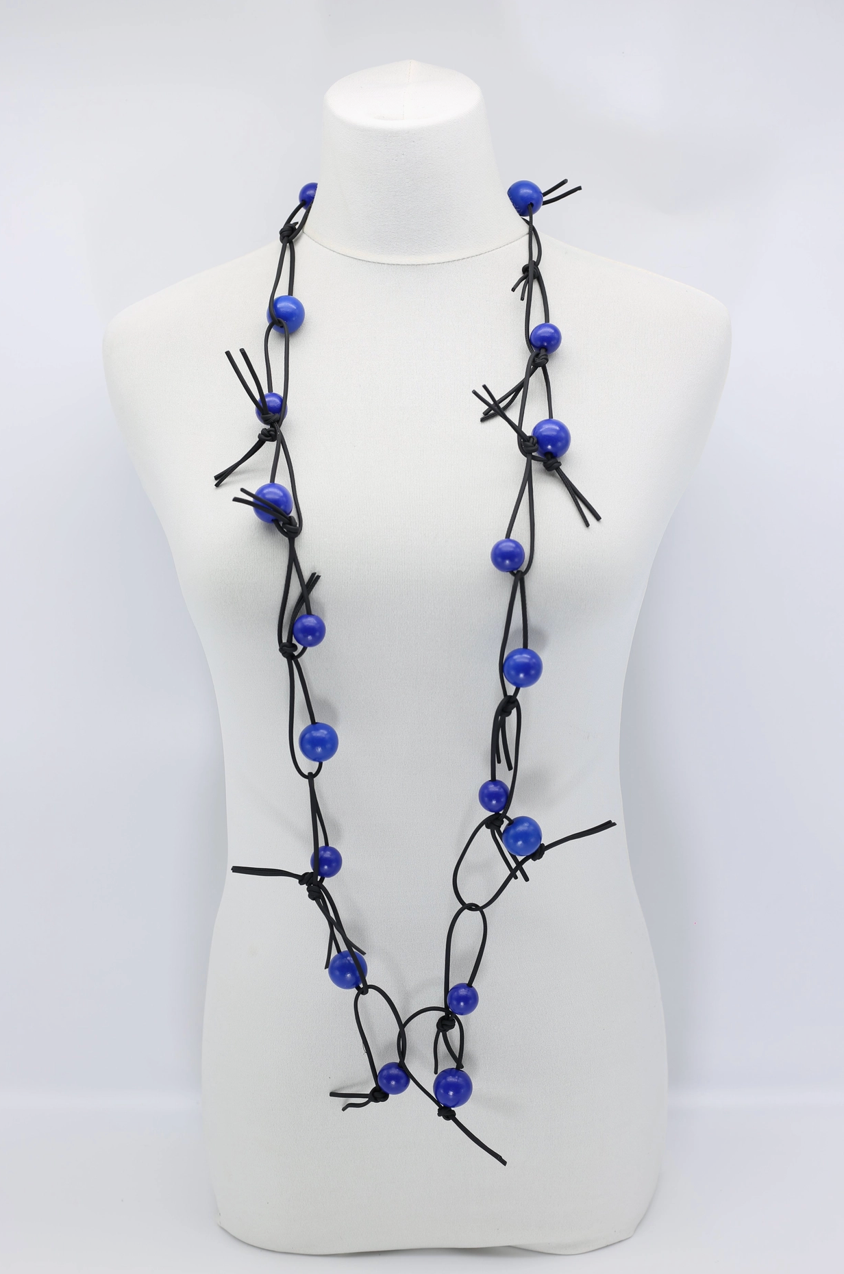 JIANHUI LONDON Cobalt Blue Round Beads On Leatherette Chain Necklace