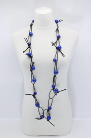 JIANHUI LONDON Cobalt Blue Round Beads On Leatherette Chain Necklace