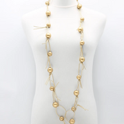 JIANHUI LONDON Gold With Gold Chain Round Beads On Leatherette Chain Necklace