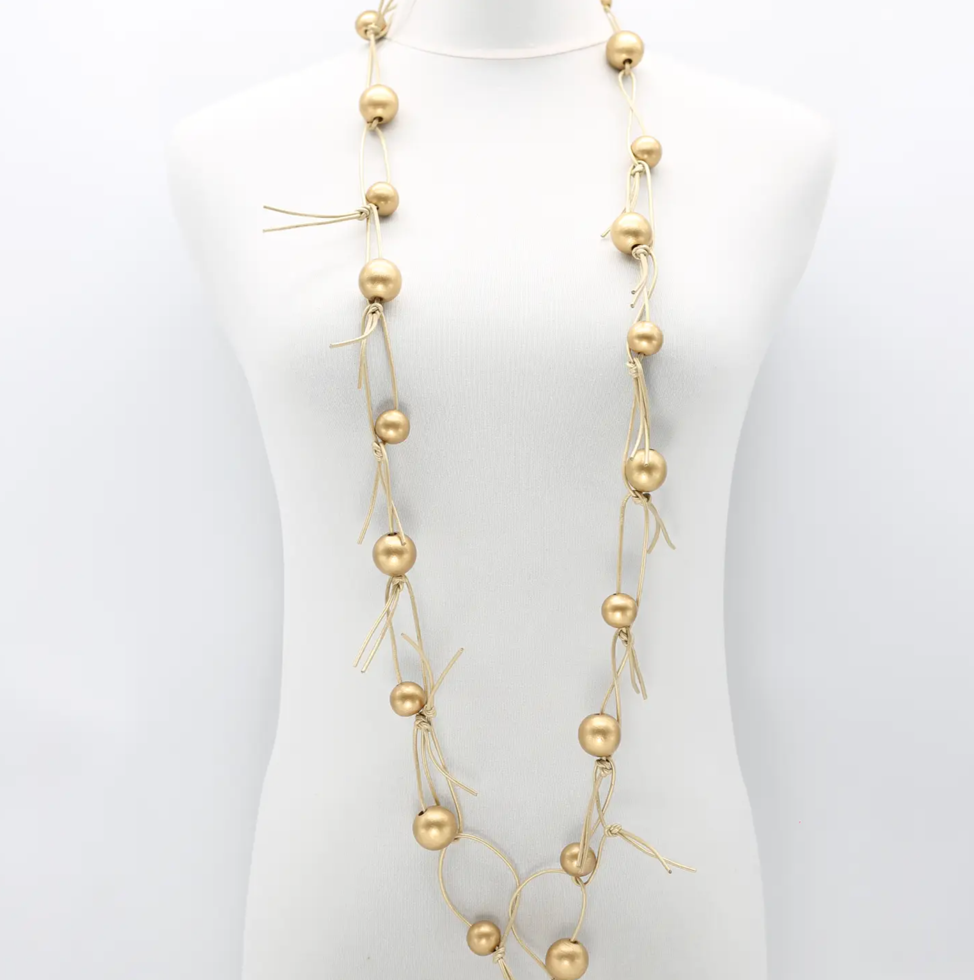 JIANHUI LONDON Gold With Gold Chain Round Beads On Leatherette Chain Necklace